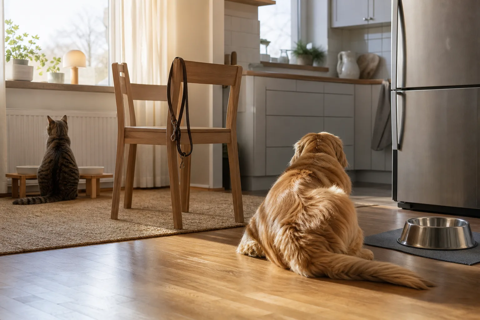 Kök med matplats för katt och hund
