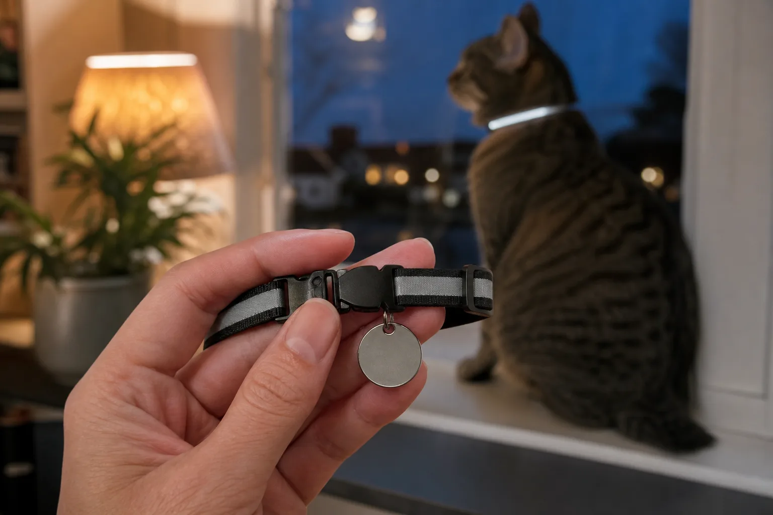 Katt med reflekterande halsband