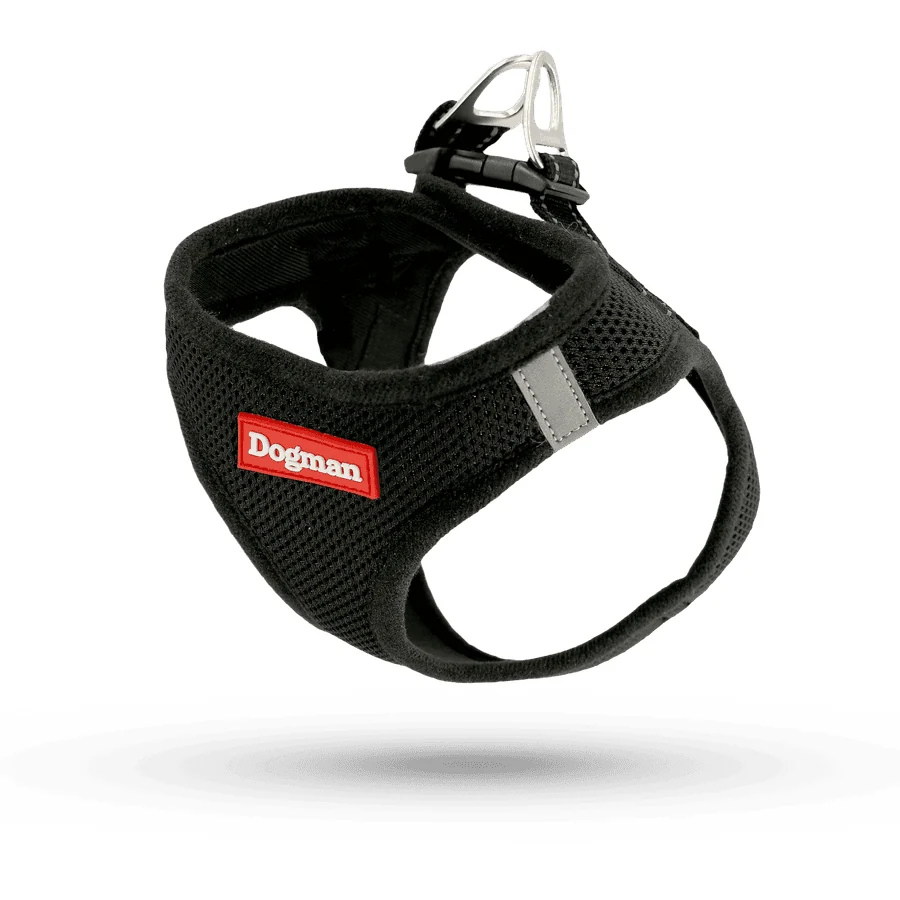 Dogman Air Mesh step-in västsele i svart med reflexband