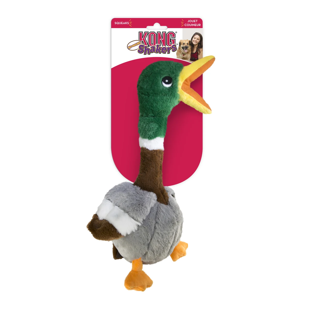 KONG Shakers Honkers Duck Grön L, lång mjuk anka med pip