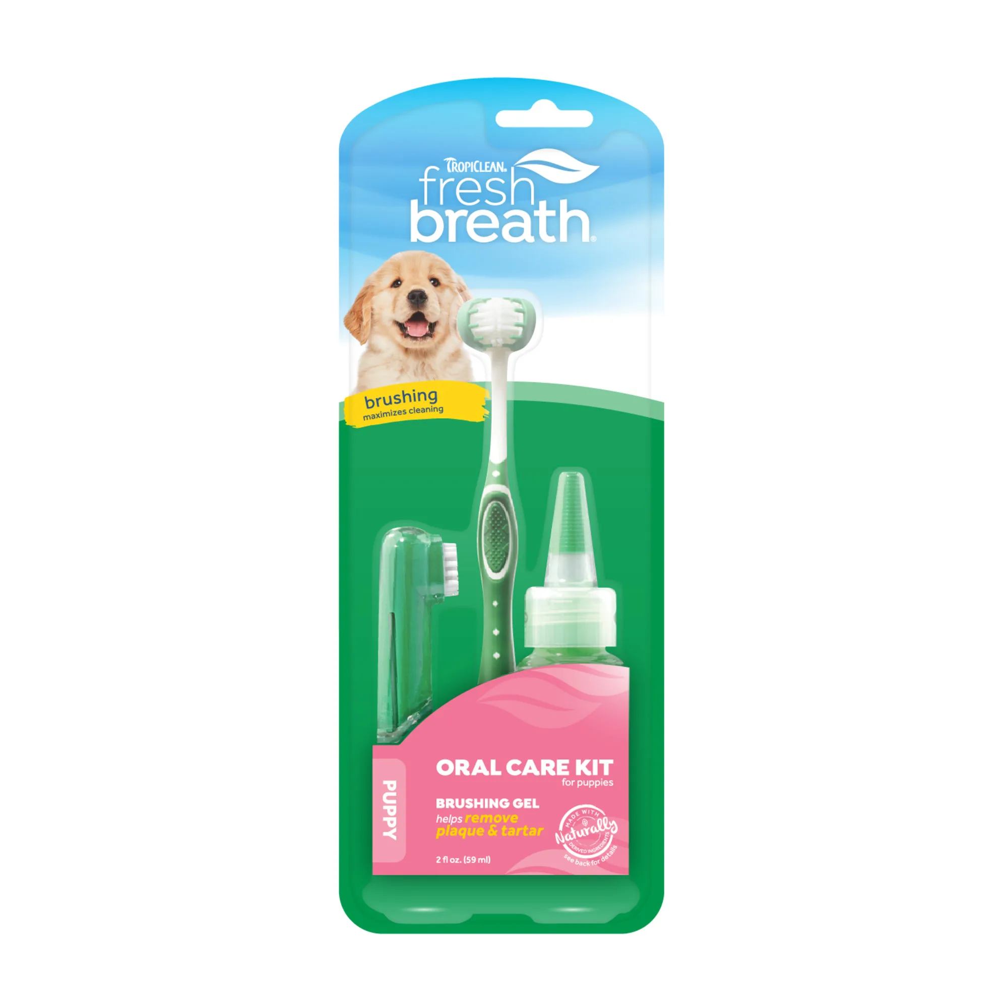 TropiClean Oral Care Fresh Breath Kit med gel och två borstar