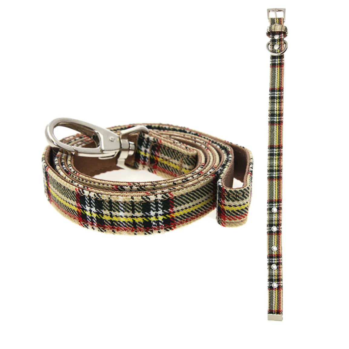 Halsband & Koppel Set - Brown Tartan - S